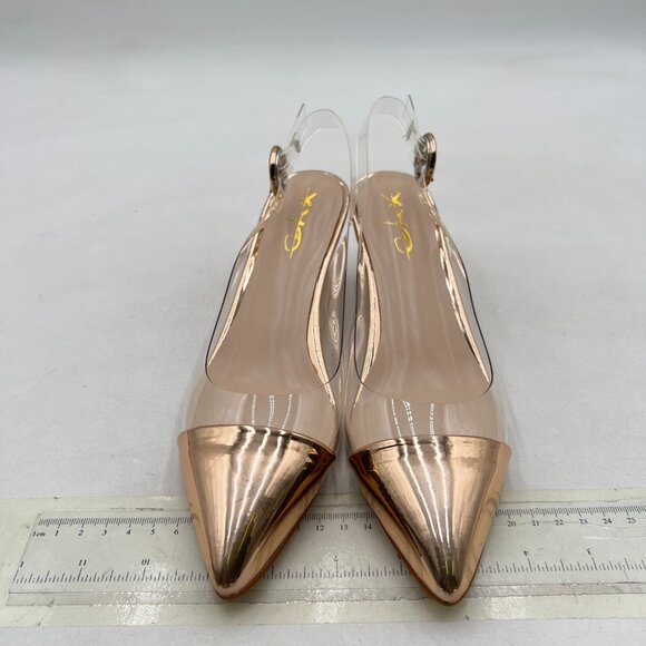XYD Champagne Transparent Slingback Kitten Heels Pumps Pointed Toe PVC Sandals - Picture 4 of 9